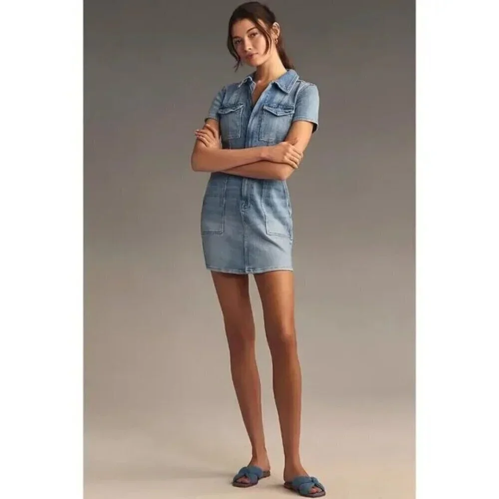 GOOD AMERICAN Fit for Success Denim Utility Dress Denim Medium Blue Size Small - Picture 11 of 16